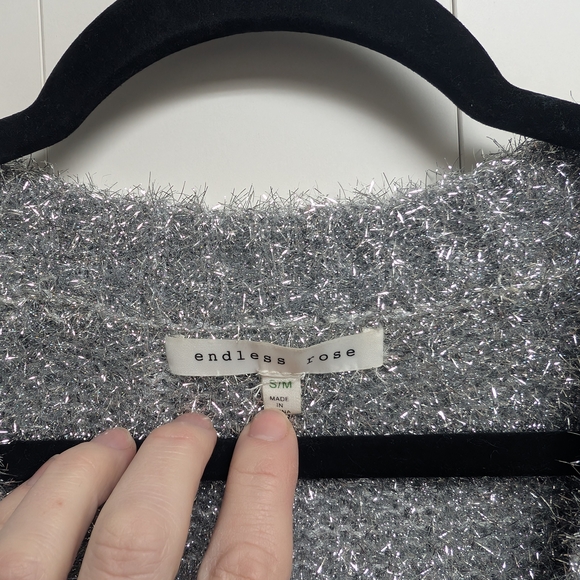 Endless Rose Silver Tinsel Women's Sweater, S/M - Picture 2 of 3
